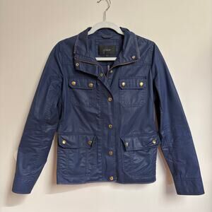 Navy Blue J. Crew Wax Field Jacket with Gold Accents Size S
